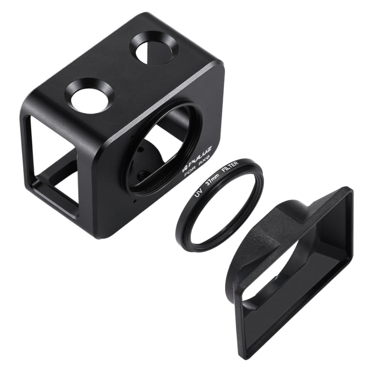 PULUZ for Sony RX0 Aluminum Alloy Protective Cage + 37mm UV Filter Lens + Lens Sunshade with Screws and Screwdrivers, Cage Black(US)