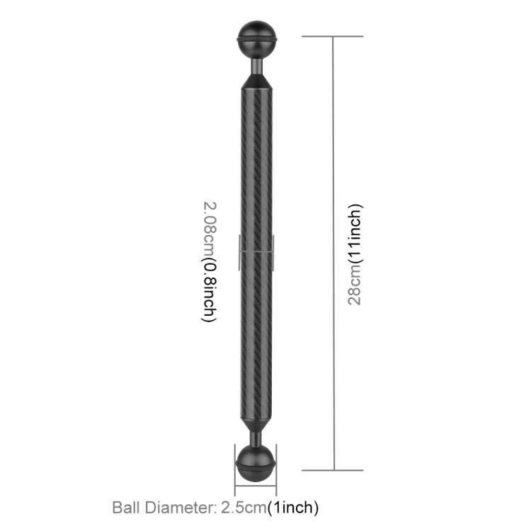 PULUZ 11 inch 28cm Length 20.8mm Diameter Dual Balls Carbon Fiber Floating Arm, Ball Diameter: 25mm, 11 inch Red, 11 inch Blue