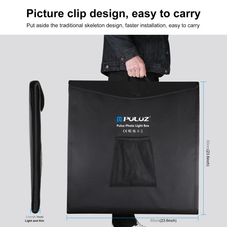 PULUZ Photo Studio Light Box Portable 60 x 60 x 60 cm Light Tent LED 5500K White Light Dimmable Mini 36W Photography Studio Tent Kit with 6 Removable Backdrops (Black Orange White Green Blue Red)