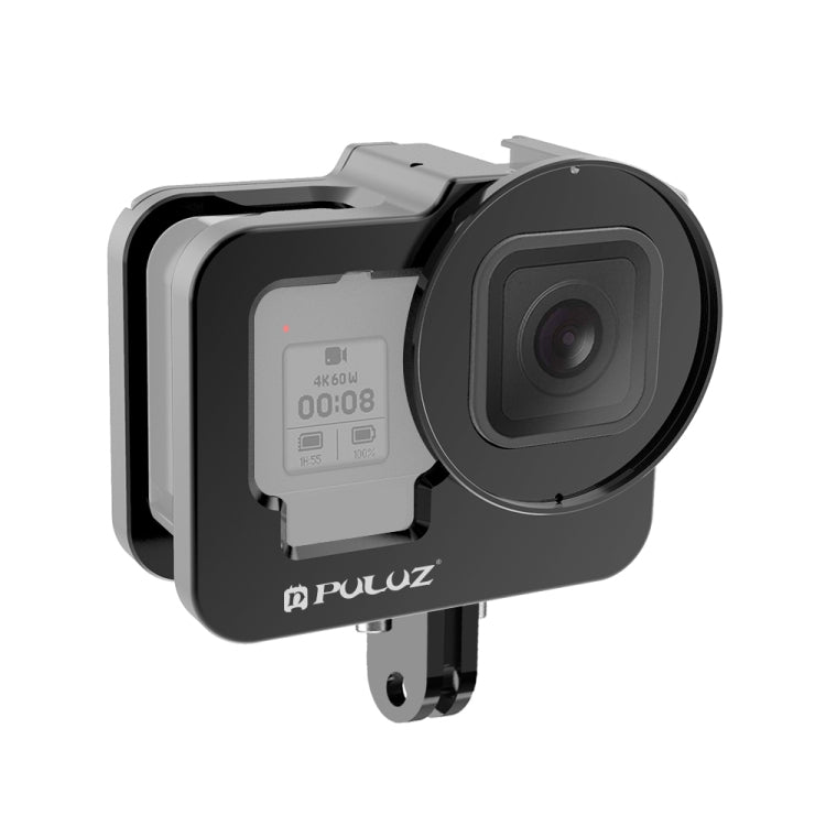 PULUZ for GoPro HERO13 Black /12 Black /11 Black /10 Black /9 Black Thicken Housing Shell CNC Aluminum Alloy Protective Cage with Insurance Frame & 52mm UV Lens