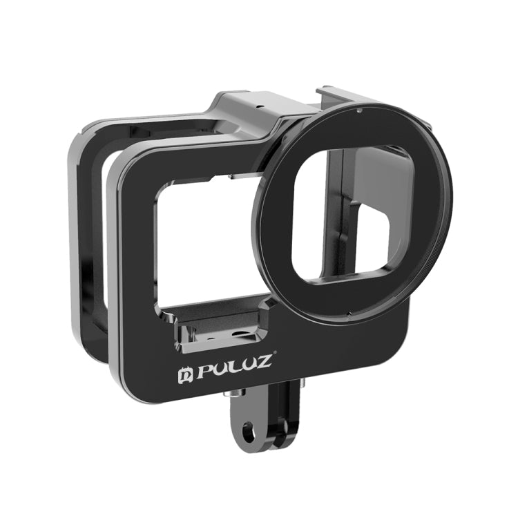 PULUZ for GoPro HERO13 Black /12 Black /11 Black /10 Black /9 Black Thicken Housing Shell CNC Aluminum Alloy Protective Cage with Insurance Frame & 52mm UV Lens