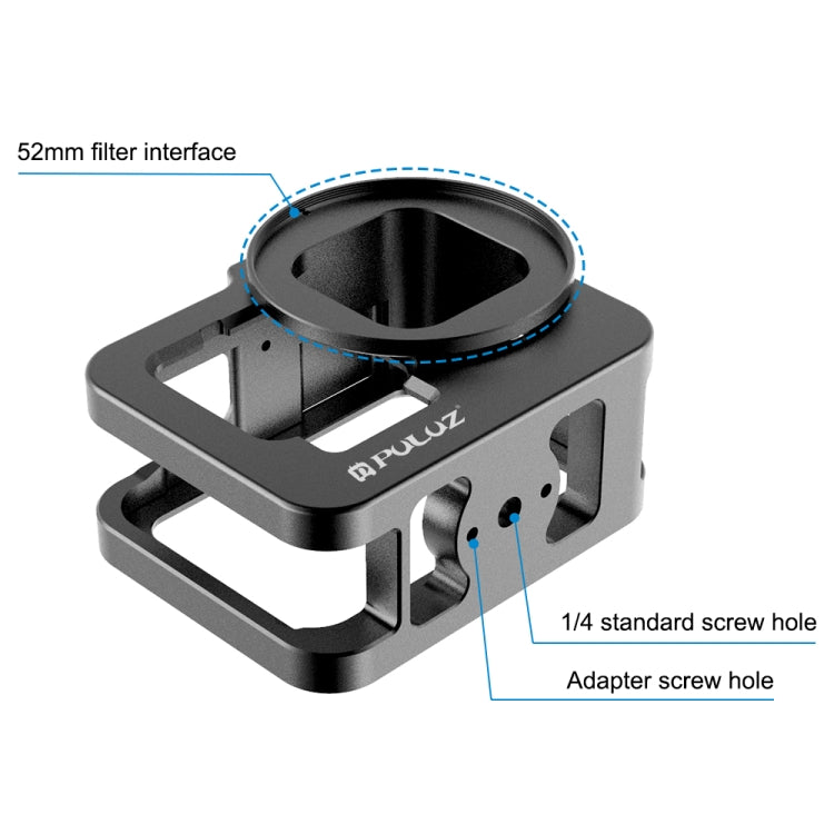 PULUZ for GoPro HERO13 Black /12 Black /11 Black /10 Black /9 Black Thicken Housing Shell CNC Aluminum Alloy Protective Cage with Insurance Frame & 52mm UV Lens