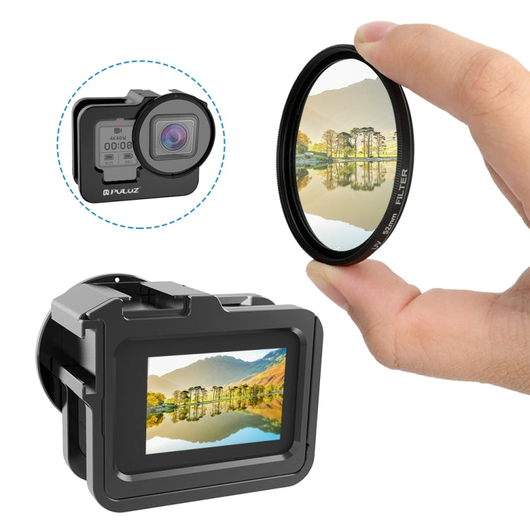 PULUZ for GoPro HERO13 Black /12 Black /11 Black /10 Black /9 Black Thicken Housing Shell CNC Aluminum Alloy Protective Cage with Insurance Frame & 52mm UV Lens