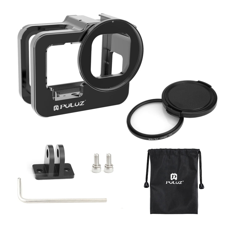 PULUZ for GoPro HERO13 Black /12 Black /11 Black /10 Black /9 Black Thicken Housing Shell CNC Aluminum Alloy Protective Cage with Insurance Frame & 52mm UV Lens