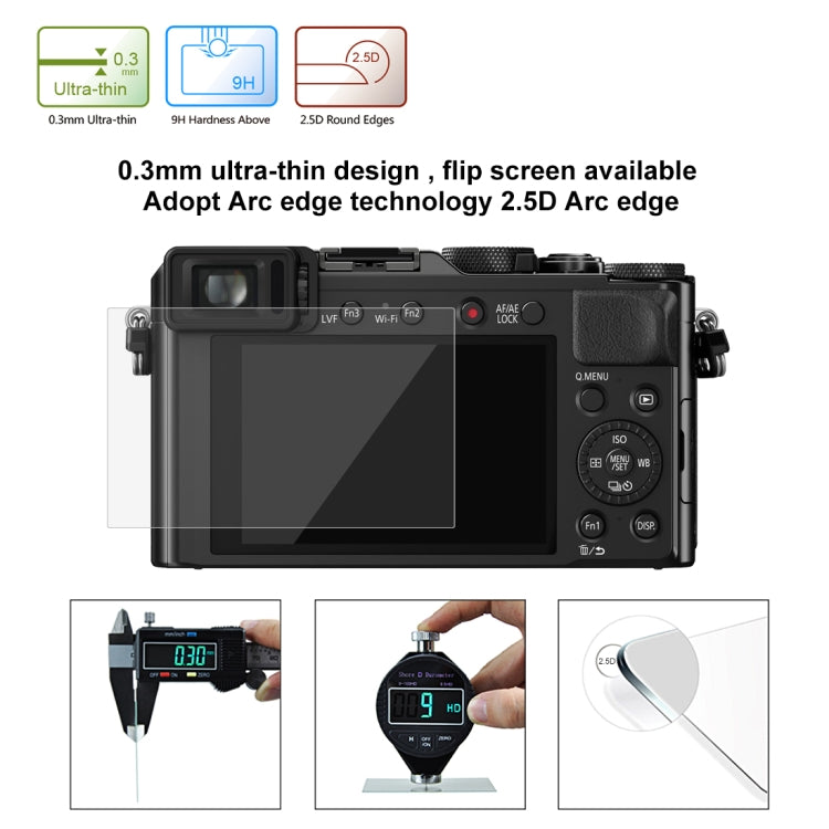 PULUZ 2.5D 9H Tempered Glass Film for Panasonic DMC-LX100, Compatible with Panasonic TX1 / TX2 / LX100II / LX100 / GF2 / GF3 / GF5 / GF6 / WEA / GM1 / FL1GK / GX7 / GF9 / GF8 / GF7 / GM1S / TZ70 / TZ90 / TZ85 / FZ85 / TZ57, FUJIFILM A1/ A2 / XM1/ X30...