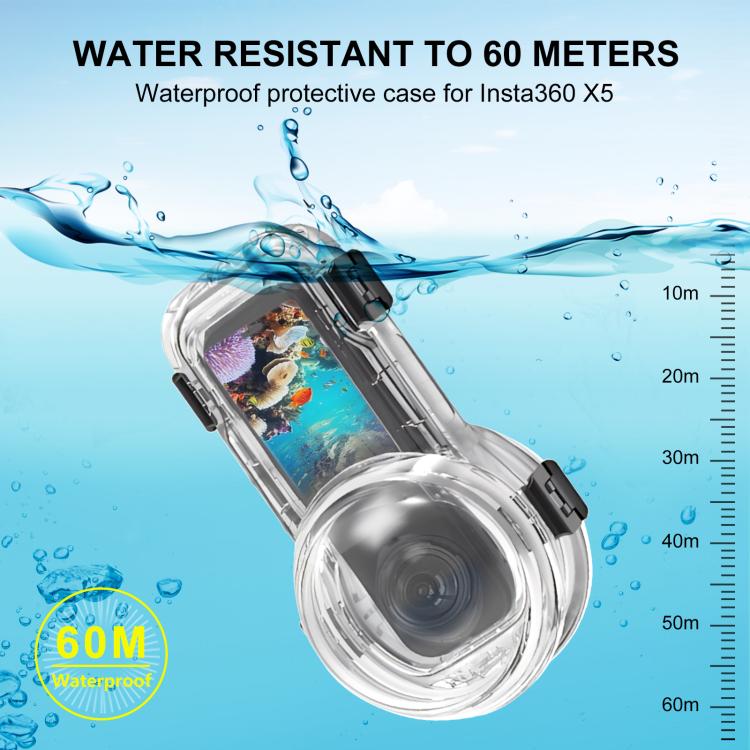 For Insta360 X5 PULUZ Quick Release 60m Waterproof Sealed Diving Case
