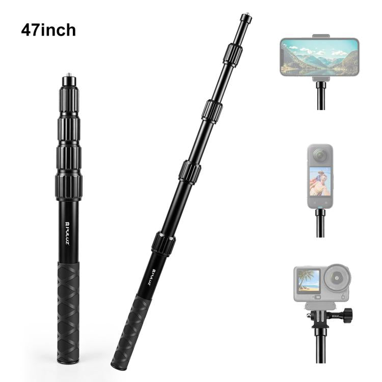 PULUZ 1.2m Aluminum Alloy Invisible Selfie Stick Anti-Shake Vlog Locking Telescopic Extension Monopod