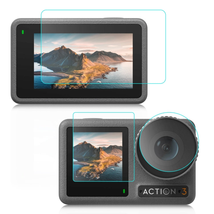 PULUZ 3-in-1 Lens Front and Back Screen Tempered Glass Explosion-proof Film, For DJI Osmo Action 3