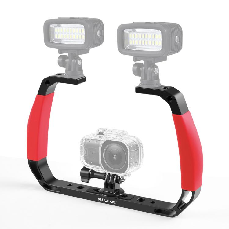 PULUZ Dual Silicone Handles Aluminium Alloy Underwater Diving Rig for GoPro, DJI OSMO Action, Insta360 and Other Action Cameras