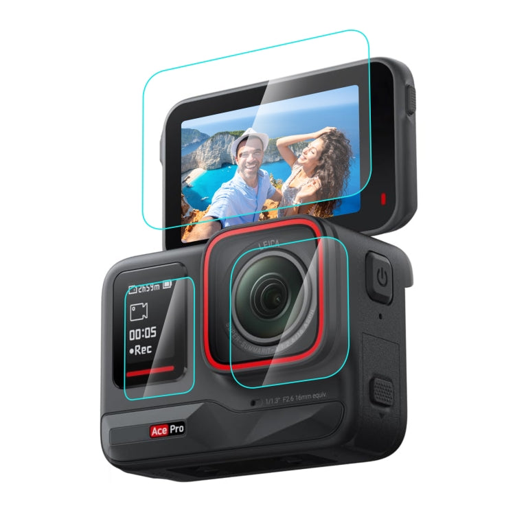 PULUZ 3 in 1 Rear & Front Screen + Lens Tempered Glass Film, For Insta360 Ace Pro