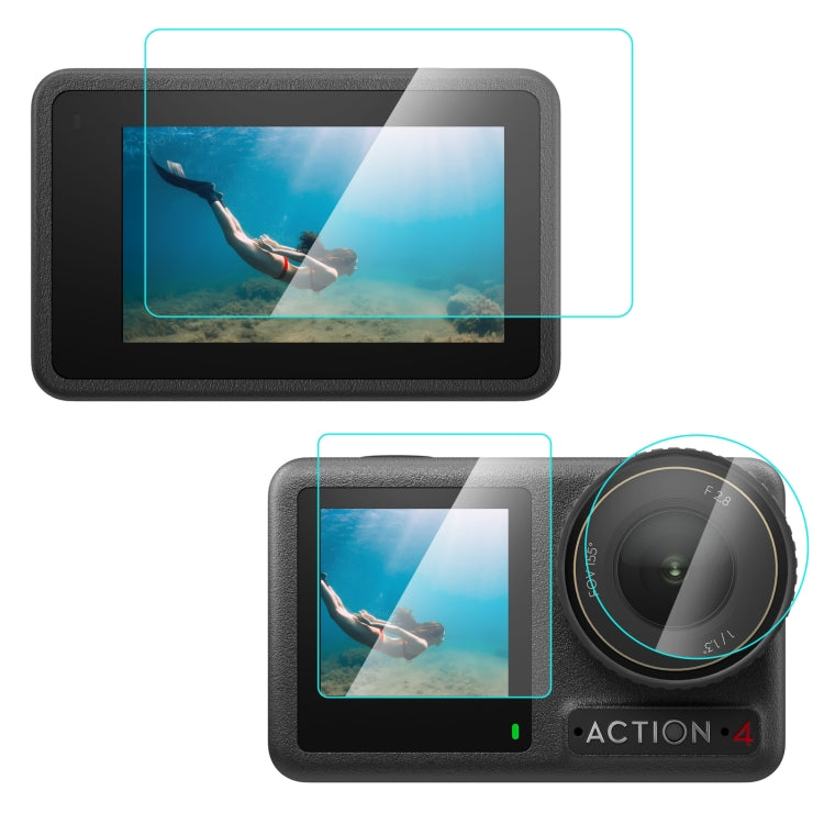 PULUZ 3-in-1 Lens Front and Back Screen Tempered Glass Explosion-proof Film, For DJI Osmo Action 4