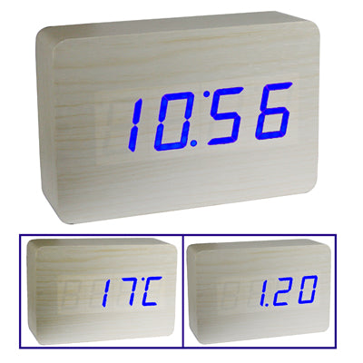 (Alternately display time, month & date and temperature), White, 3 in 1 Wooden Clock
