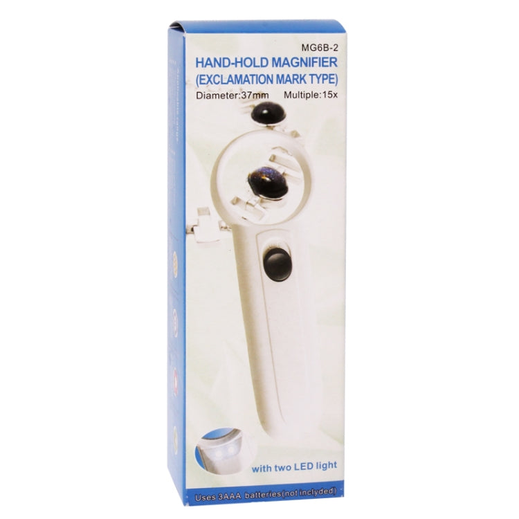 15X Handheld Exclamation Mark Type Magnifier with 2 LED