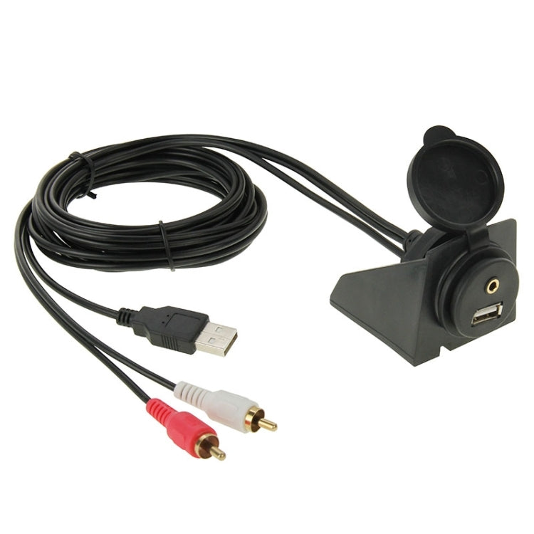 Adapter Cable with Car Flush Mount, Length: 2m, USB 2.0 & 2 RCA Male to USB 2.0 & 3.5mm Female