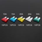 10A / 15A / 20A / 25A / 30A Blade Fuses Set for Car Vehicle, 50 PCS