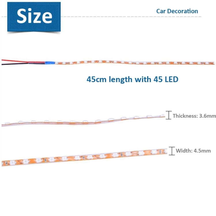 5 PCS Normally-on Style 45 LED 3528 SMD Waterproof Flexible Car Strip Light for Car Decoration, DC 12V, Length: 45cm