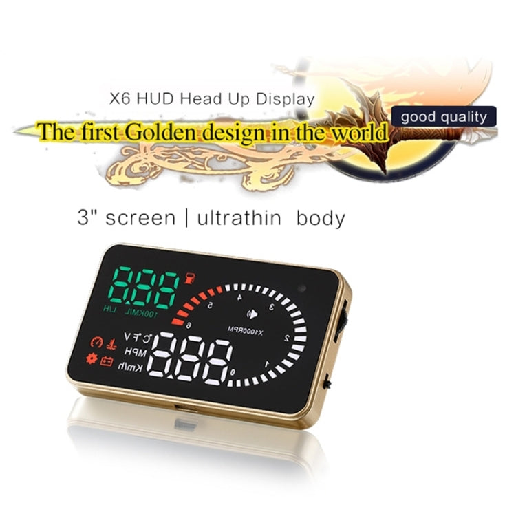 X6 3.5 inch Car OBDII / EUOBD HUD Vehicle-mounted Head Up Display Security System, Support Speed & Water Temperature & Speed Alarm & Fuel Consumption & Battery Voltage, etc.
