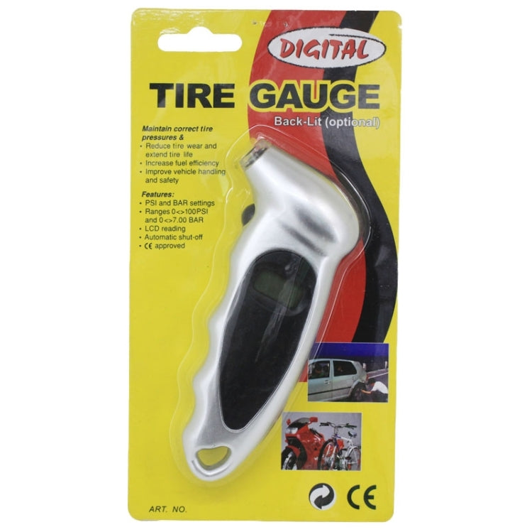 LCD Display Screen Digital Tire Gauge with LED Light, Pressure Range: 0-100PSI, 1/4 inch