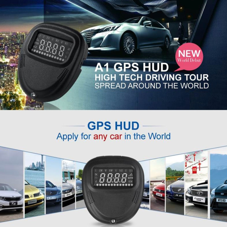 A1 2.0 inch Car GPS HUD Head Up Display Vehicle-mounted Security System, Support Speed & Real Time & Altitude & Over Speed Alarm & Compass & MPH & Auto Sleeping & KM & Satellite Signal