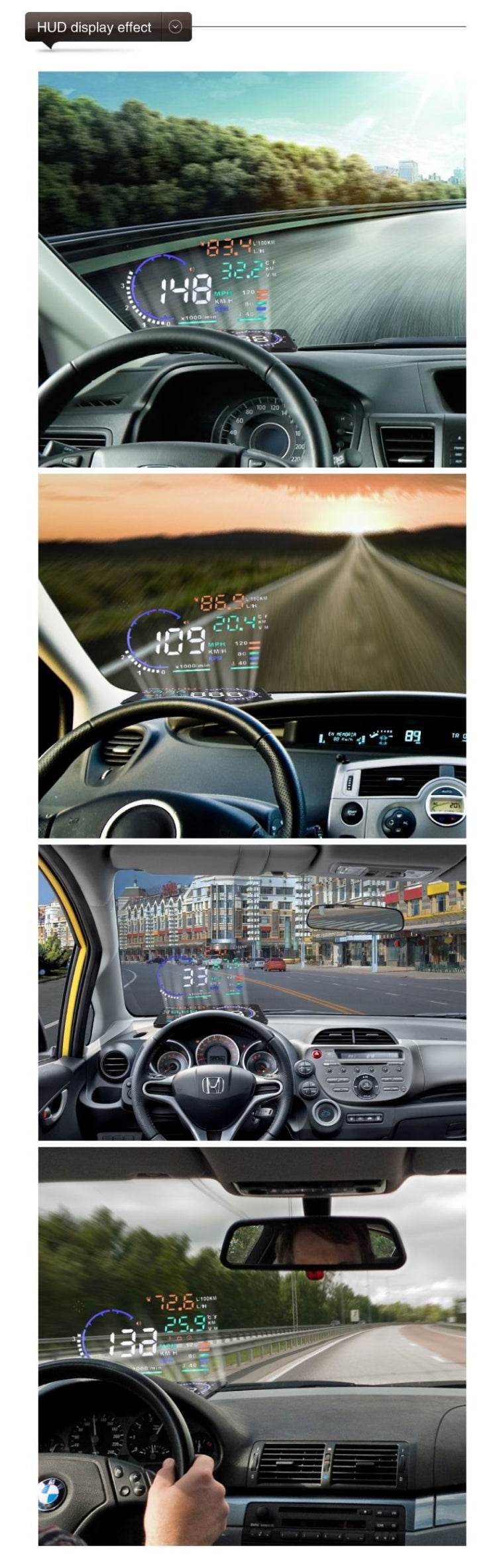A8 5.5 inch Car OBDII HUD Warning System Vehicle-mounted Head Up Display Projector with LED, Support Fuel Consumption & Over Speed Alarm & Water Temperature & Fault Diagnosis