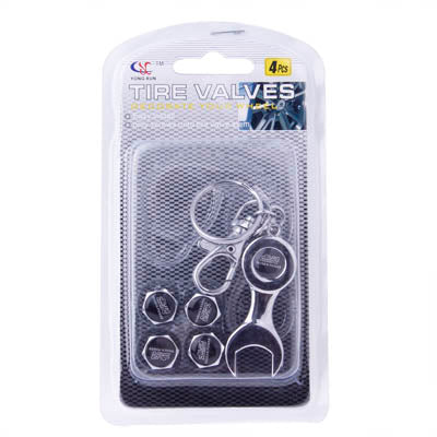 4 pcs with Wrench Keychain, Tire Valve Caps