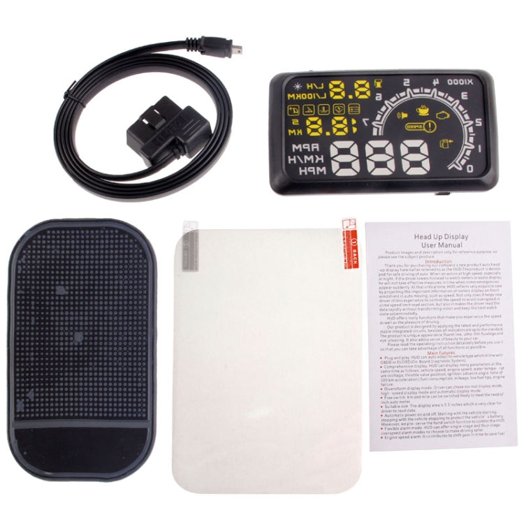 W02 5.5 inch Car OBDII HUD Fuel Consumption Warning System Vehicle-mounted Head Up Display Projector with LED