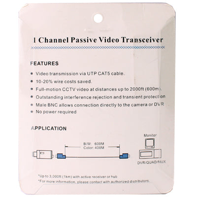 Passive BNC Network Video Balun Transceiver