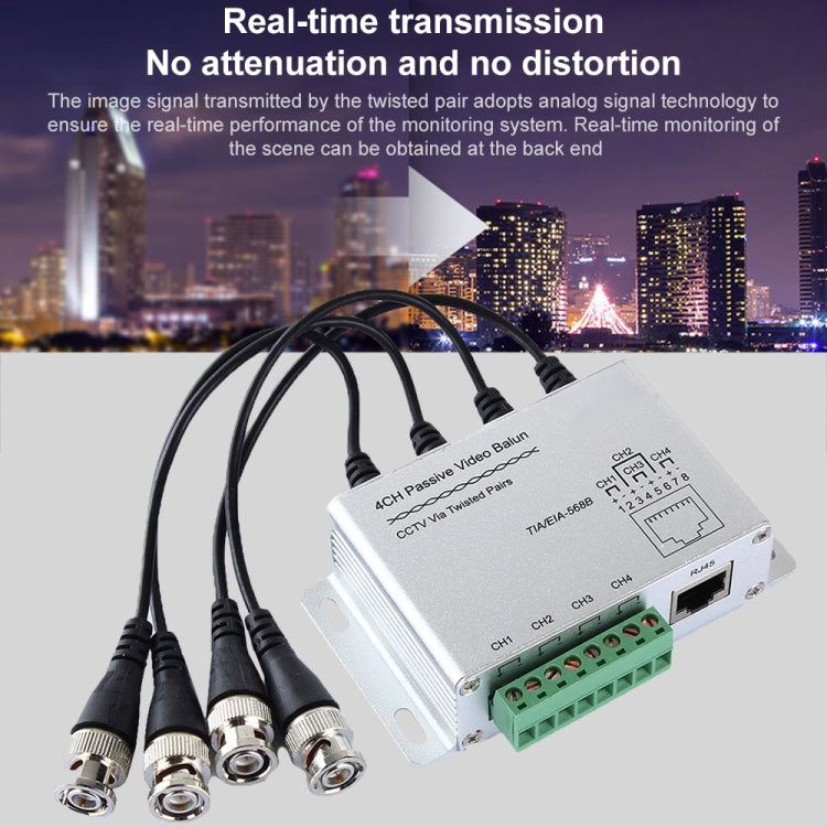 Passive Video Balun, CCTV Via Twisted Pairs, 4 CH UTP