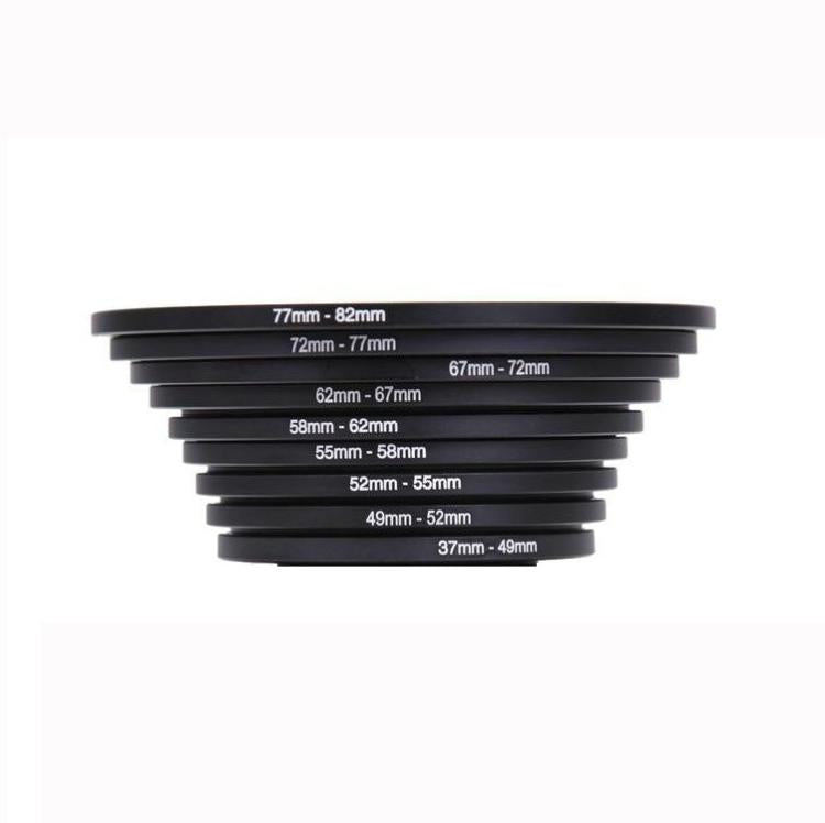 37mm-82mm Lens Stepping Ring, Include 9 Lens Stepping Rings (37mm-49mm, 49mm-52mm, 52mm-55mm, 55mm-58mm, 58mm-62mm, 62mm-67mm, 67mm-72mm, 72mm-77mm,77mm-82mm)