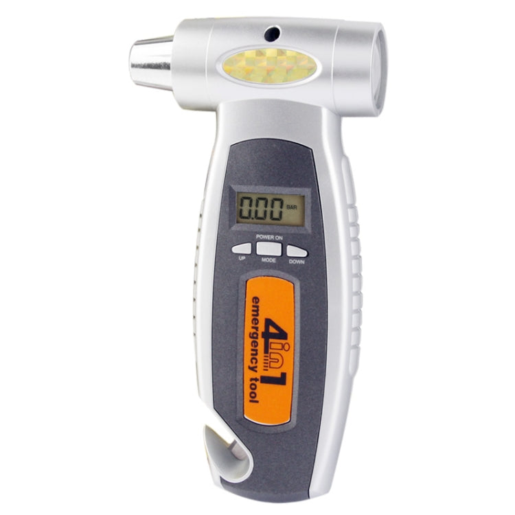(Digital Tire Gauge + Flashlight + Emergency Hammer + Emergency Seat Belt Cutter) Emergency Utility Tool, 4 in 1