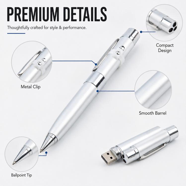 3 in 1 Laser Pen Style USB Flash Disk, Silver (16GB)