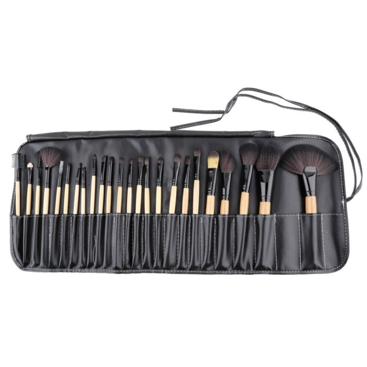 Horse Hair Wooden Handle Cosmetic Brush Set with Black Leather Bag, 24 PCS