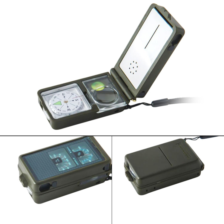 (Thermometer, Hygrometer, LED light, Reflector, Spirit level, Compass, Whistle, Flint, Magnifier, Ruler) Multi-Function Portable Compass, 10 in 1