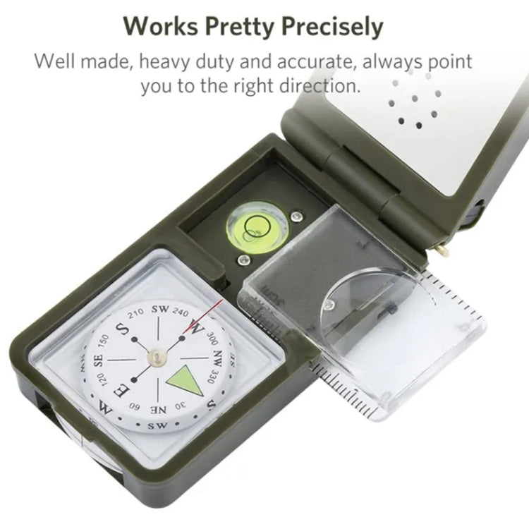 (Thermometer, Hygrometer, LED light, Reflector, Spirit level, Compass, Whistle, Flint, Magnifier, Ruler) Multi-Function Portable Compass, 10 in 1