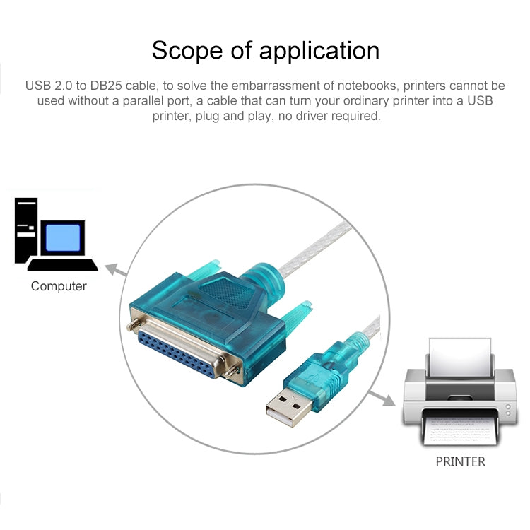USB 2.0 to DB25 Pin Female Cable, Length: 1.5m