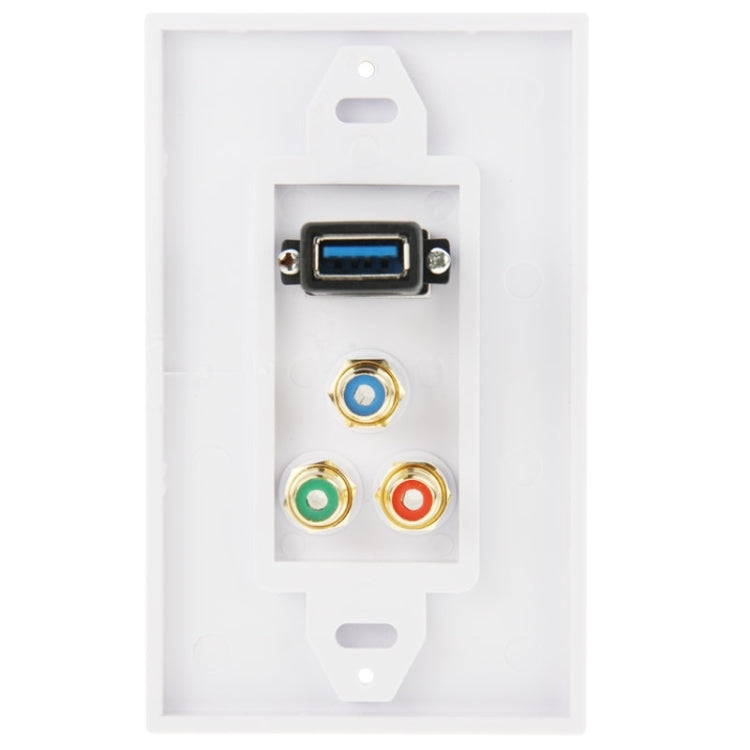 USB 3.0 Female Plug + 3 RCA Female Plugs Wall Plate Panel