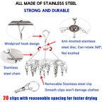 Round Stainless Steel Clothes Clip Hanger with 20 Clips