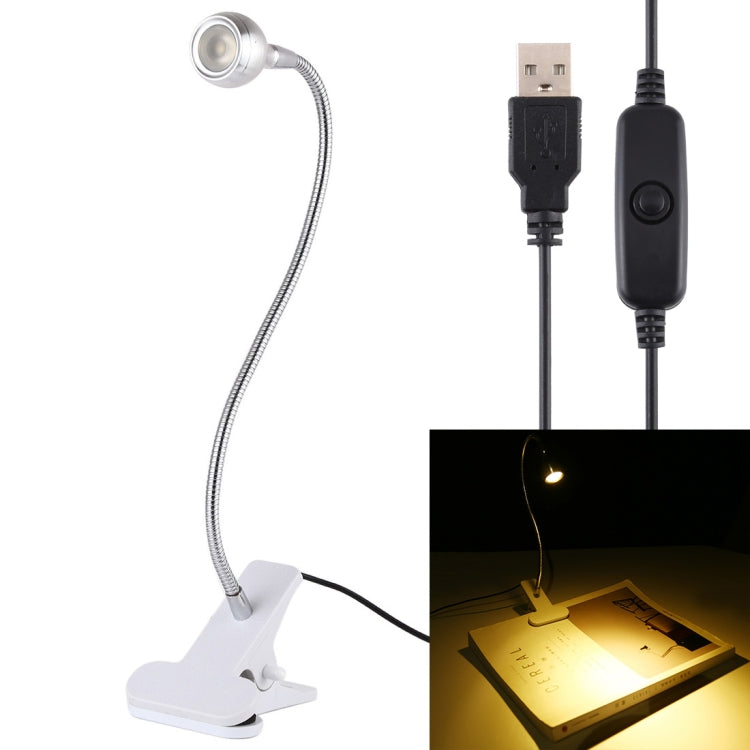 3W 360 Degree Rotation USB Metal Flexible Neck LED Light with Switch & Clip (Warm White Light Silver) — view 10