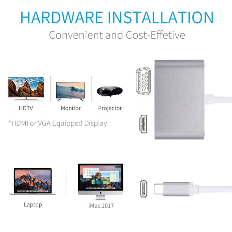 2 in 1 VGA & HDMI Female to USB-C / Type-C Male Hub Splitter Adapter
