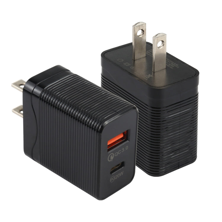 LZ-728 QC 3.0 USB + PD 20W USB-C / Type-C Fast Travel Charger, US Plug