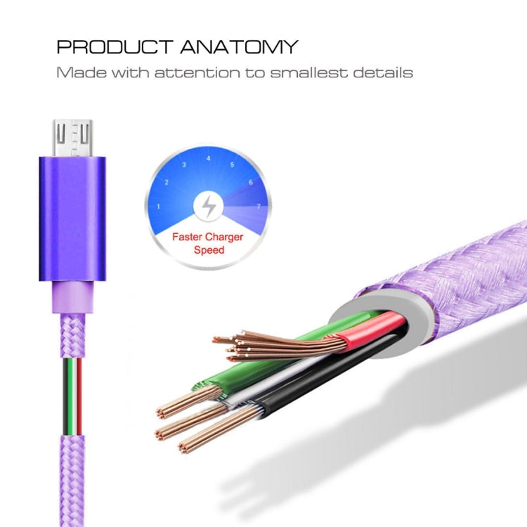3A Woven Style Metal Head Micro USB to USB Data / Charger Cable, Cable Length: 3m