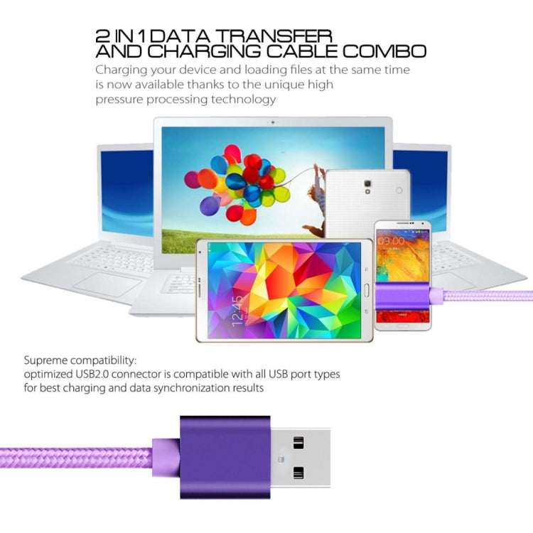 3A Woven Style Metal Head Micro USB to USB Data / Charger Cable, Cable Length: 3m