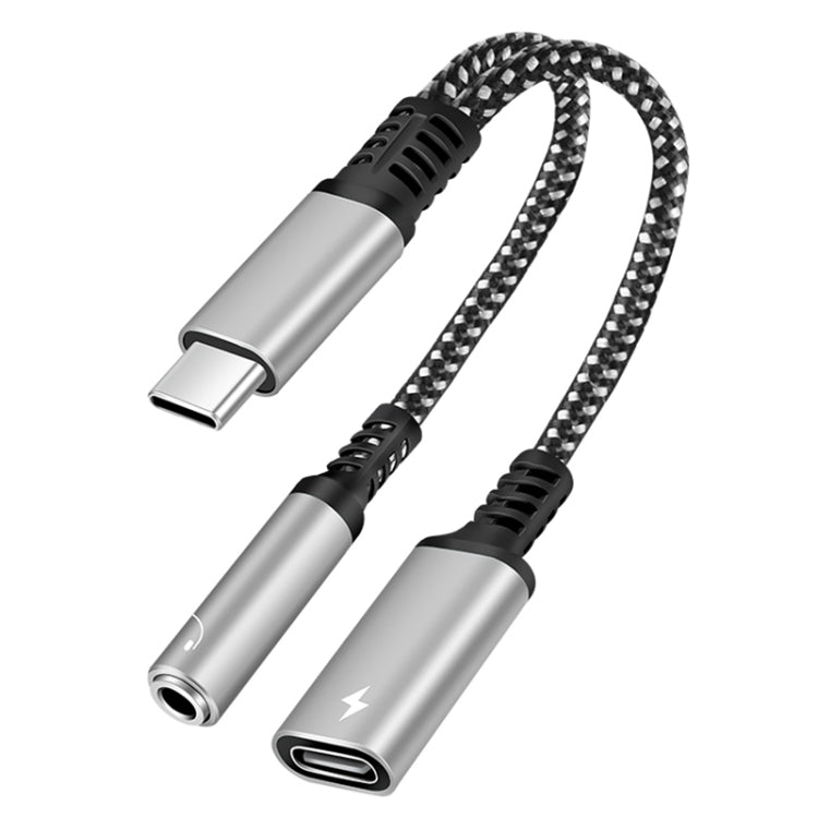 2 in 1 USB-C / Type-C Male to PD 60W USB-C / Type-C Charging + 3.5mm Audio Female Earphone Adapter — Red
