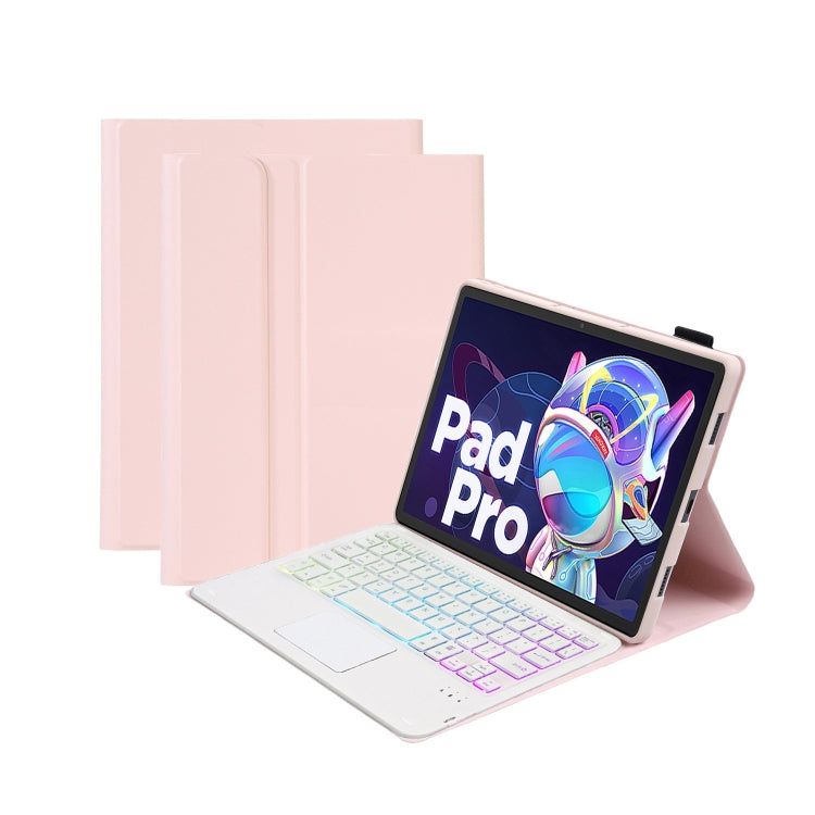 AM20-AS Lambskin Texture Backlight Bluetooth Touch Keyboard Leather Tablet Case For Lenovo Xiaoxin Pad 2022 10.6 inch/Tab M10 Plus 10.6 3rd Gen 2022 — Pink