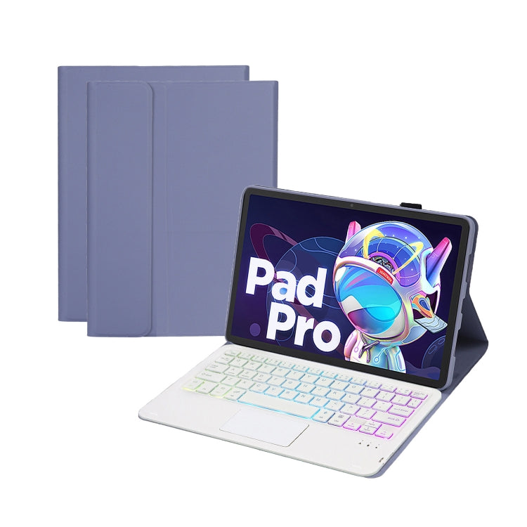 AM20-AS Lambskin Texture Backlight Bluetooth Touch Keyboard Leather Tablet Case For Lenovo Xiaoxin Pad 2022 10.6 inch/Tab M10 Plus 10.6 3rd Gen 2022 — Purple
