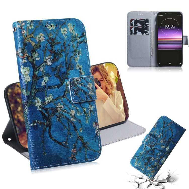 Apricot Flower Pattern Coloured Drawing Horizontal Flip Leather Case for Sony Xperia 1, with Holder & Card Slots & Wallet