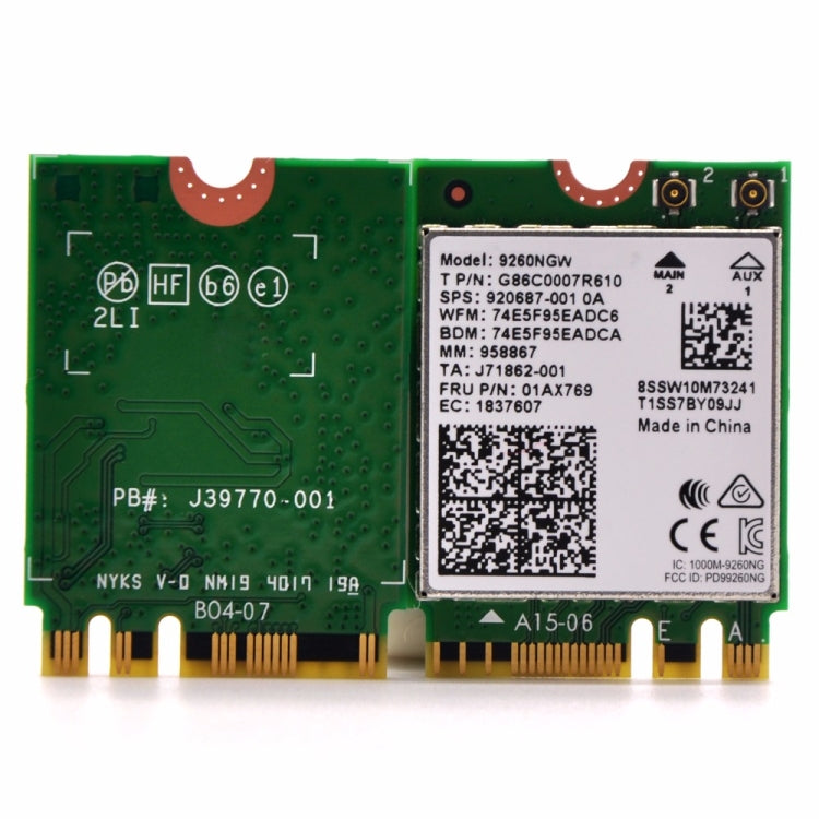 Dual Band 802.11ac 1730Mbps Bluetooth 5.0 WLAN Network Card, 9260NGW Wireless-AC