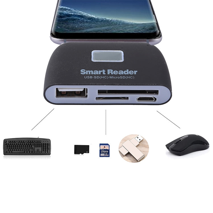 TF + SD + USB 2.0 + Micro USB Port to Micro USB OTG Smart Card Reader Connection Kit with LED Indicator Light