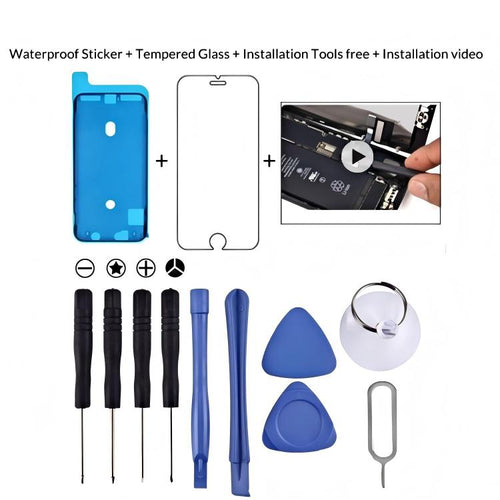 (4 x Screwdriver + 2 x Teardown Rods + 2 x Triangle on Thick Slices + 1 x Eject Pin + 1 x Chuck + 1 x Waterproof Sticker + 1 x Tempered Glass), 12 in 1 Repair Kits & Sticker