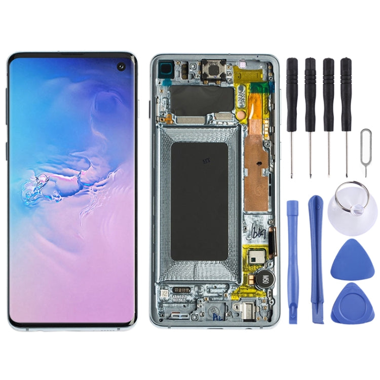 LCD Screen and Digitizer Full Assembly with Frame for Galaxy S10 4G — White